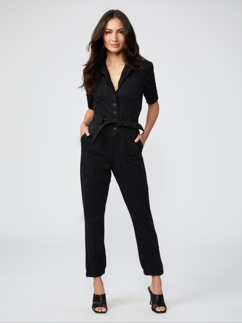 Paige Mayslie Washed Black Short Sleeve Belted Jumpsuit 2